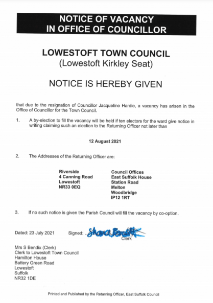 Notice of Vacancy Kirkley 23.07.2021