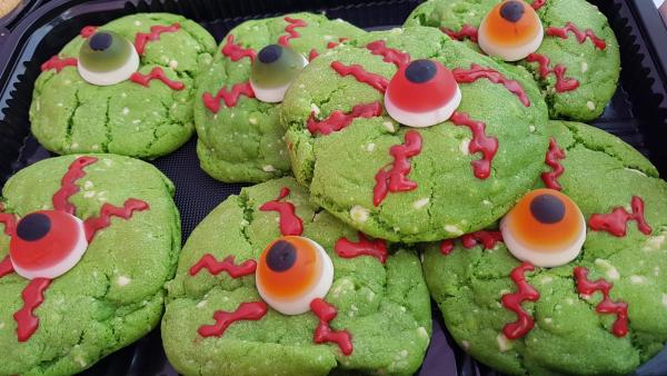 Green eye cookies on sale at the Market