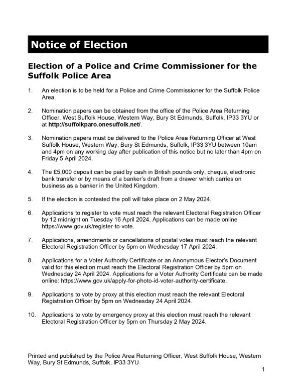 PCC election Notice of Election 2 May 2024 page 0001
