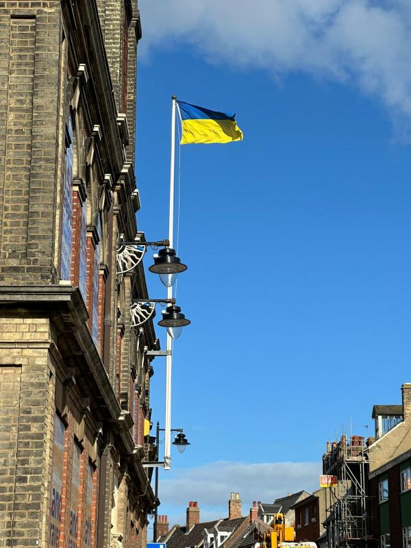 The Ukrainian Flag flies over the Town Hall