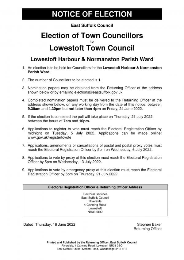 Notice of Election LTC Harbour Normanston Parish Ward 1