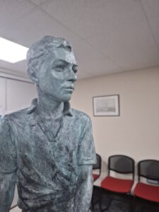 A close up of a statue's face.