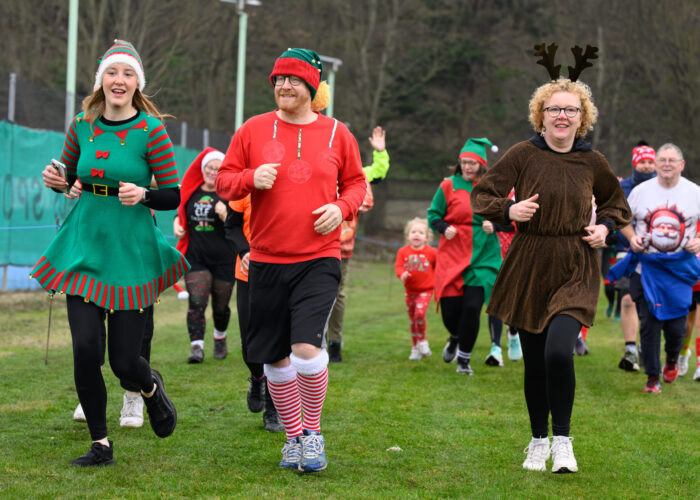 A group of people in festive outfits